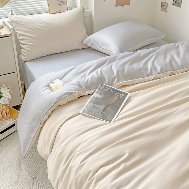 패션플래시 쿨감 심플 양면 사계절 이불커버세트 이불커버+침대시트+베개커버+이불커버 4종세트