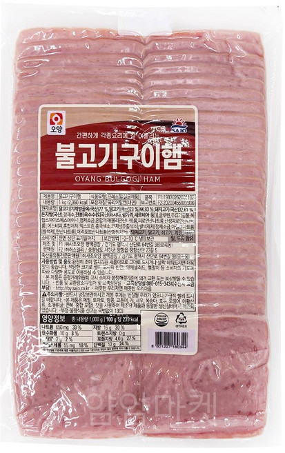 [얌얌마켓] 사조오양 불고기구이햄 슬라이스 1kg (아이스박스 포함) 샌드위치 토스트 밥도둑 햄, 1개