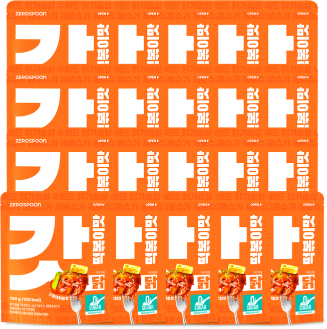 갓닭 무설탕 수비드 그릴드 닭가슴살 떡볶이맛 100g, 20개