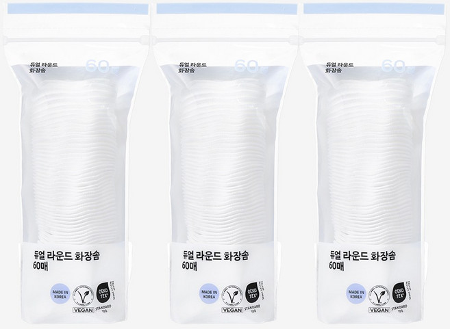 올리브영 듀얼 라운드 화장솜 60P, 60매입, 3개