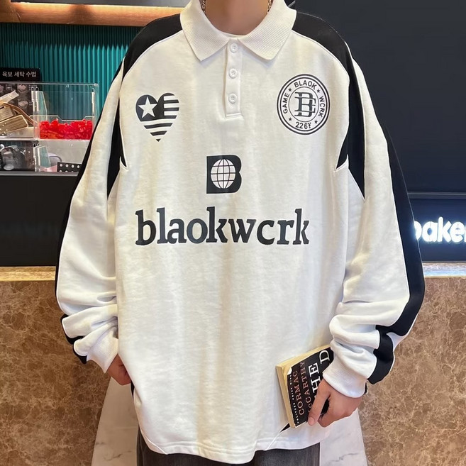 아메리칸패션티셔츠긴팔루즈핏반집업티셔츠T990-P40