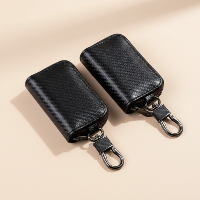 세련된 자동차 스마트키 가죽 케이스 키홀더 열쇠고리 2p 세트, 1세트, 블랙+블랙