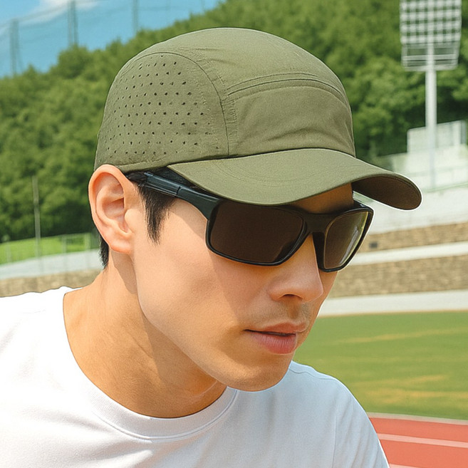 CAVINA 러닝캡 러닝 등산 캠핑 골프 스포츠 모자 숏챙, 카키, 1개