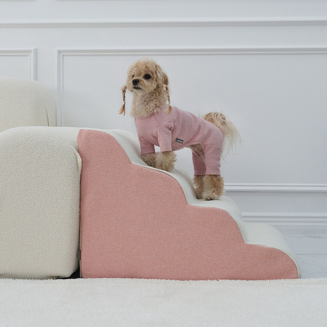 슈퍼펫 강아지계단 논슬립 미끄럼방지 4단 커브 스텝, 핑크