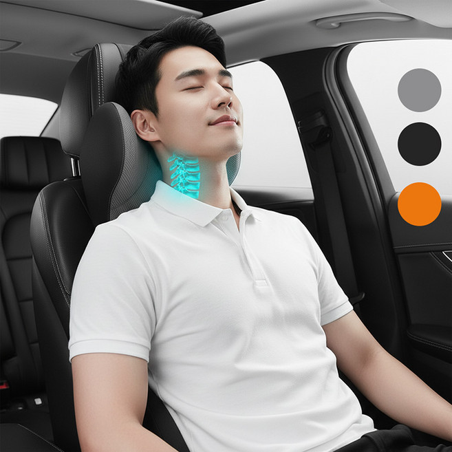 ELSECHO 자동차 사무실 겸용 메모리폼 넥받침 허리받침 세트 척추 보호 4계절 사용, 1세트, 블랙 × 슈트(목숨살+하리쿠센)