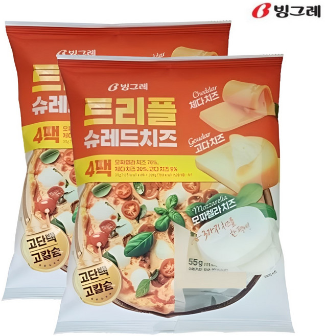 빙그레 트리플 슈레드 치즈, 2개, 220g