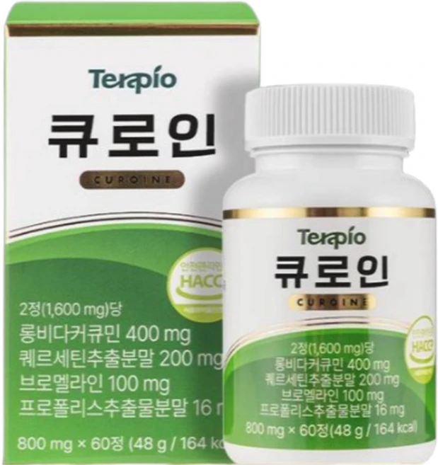 큐로인 커큐민 퀘르세틴 브로멜라인 프로폴리스 Terapio 120정 2개월분, 1개, 60정 - 쿠팡