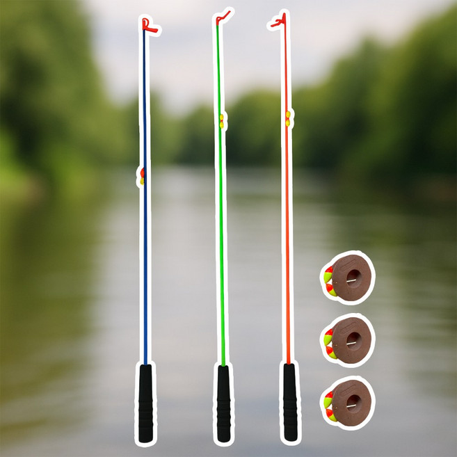 앙플러스 구멍치기 초릿대 돌틈 빙어 미니 낚시대, 3개입, 레드+블루+그린