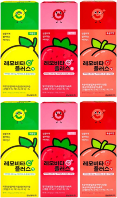 경남제약 레모비타플러스 비타민C 200mg 레몬 딸기 복숭아 3가지맛, 6개, 120정
