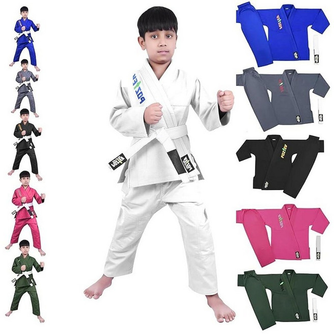 POZTEV 아동용 브라질 주짓수 도복 BJJ 청소년 그래플링 기모노 방축 가공 경량 무술 유니폼 화이트. 148245