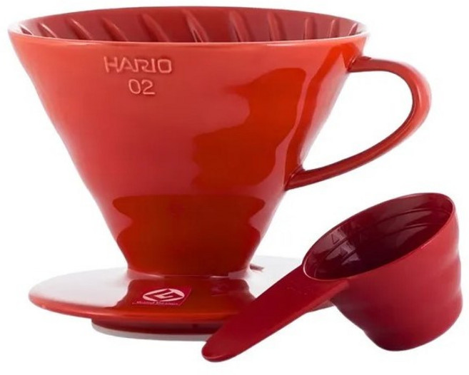 HARIO V60 紅色有田燒彩虹磁石濾杯 VDC-02，附咖啡量匙，手沖咖啡器具首選，輕鬆享受專業級咖啡, 1個, 咖啡量匙