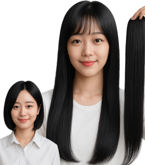 옐로구르미 여성가발 인모 100% 부분 55cm, 2개, 인모100% 부분가발(55cm)블랙