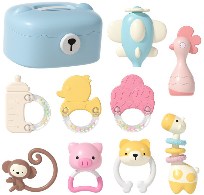 고려베이비 동물 딸랑이 치발기 세트 신상아 아기 백일 출산 준비 선물, 동물딸랑이 9종세트, 1개