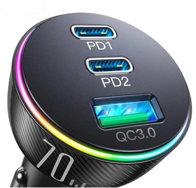 티파스 조이룸 초고속 차량용 3포트 시거잭 충전기 C타입 70W PD3.0/QC3.0, [티파스]차량용3 포트 초고속충전기