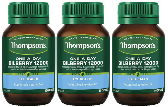 톰슨 빌베리 12000mg 60캡슐 3개/ Thompson's ONE-A-DAY Bilberry, 3개, 3개, 60정