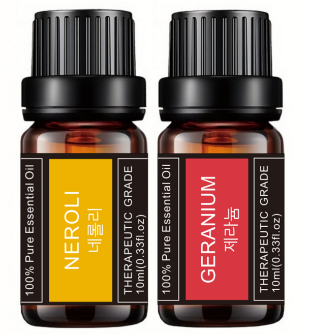 1+1 레노포프 천연 아로마 에센셜 오일 (10종 2택), 네롤리+제라늄