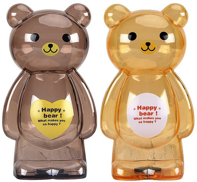 올댓문구 커플베어 투명 저금통 세트, 1세트, 브라운 + 옐로우