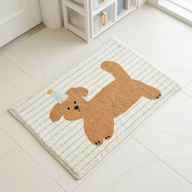 감성강아지매트 강아지 발매트 물기흡수 논슬립 현관 욕실 주방 발판, 아이보리