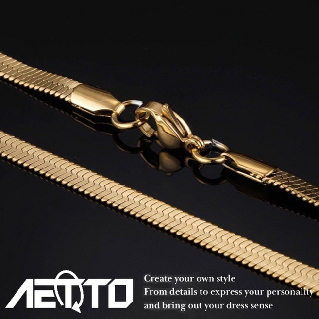 AETTO 金色寬版蛇骨項鍊 精緻醫療鋼 刀片鍊 男女皆宜
