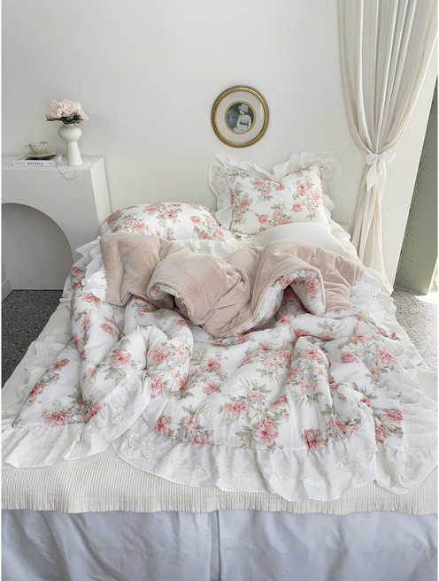 엘르 순면거즈 롱프릴 레이스 극세사 차렵이불