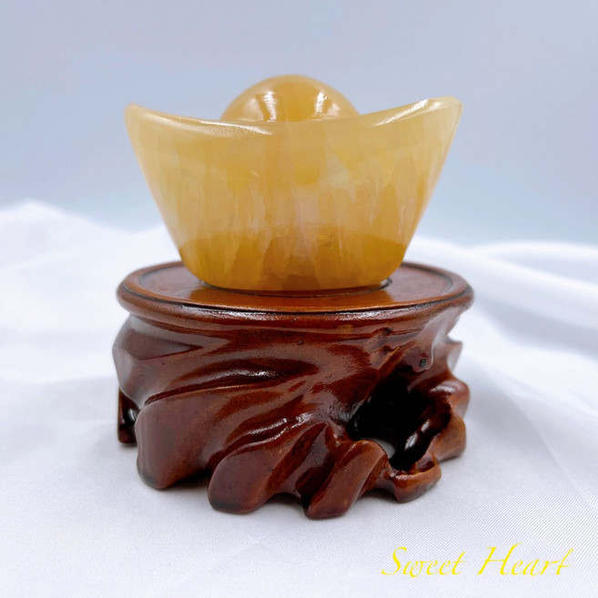 Sweet Heart 田芯開運精選 黃玉元寶 金元寶 招財擺飾 大款8公分 特大款10公分, 1個, 黃玉元寶 8公分(大款) 一入,不含實木底座