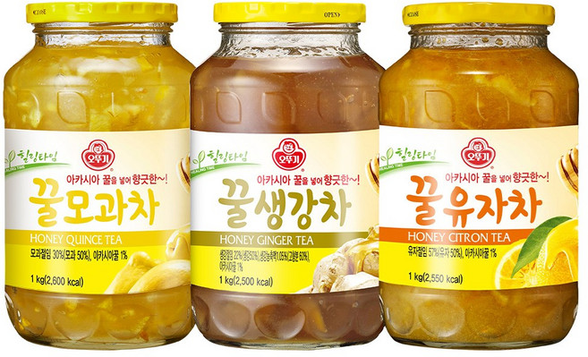 오뚜기 꿀모과차 1kg+꿀생강차 1kg+꿀유자차 1kg(총 3개), 3개, 1개입