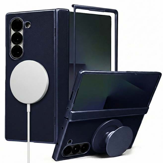 제루크 갤럭시 호환 Z 폴드 힌지보호 맥세이프 자력강화 무선충전 풀커버 거치 소가죽 케이스