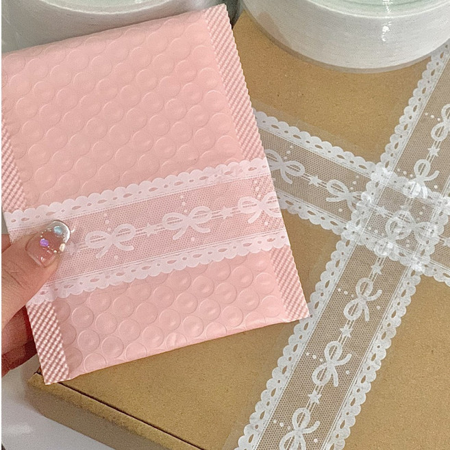 모소가 레이스 리본 디자인 투명 박스테이프, 1개, 레이스 리본 화이트