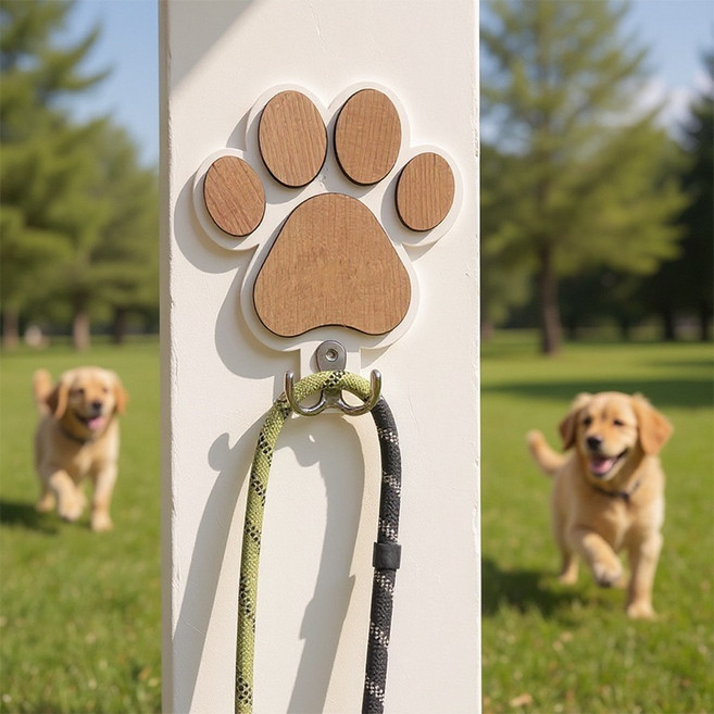 강아지 리드줄 걸이 벽걸이 후크 발바닥 디자인 원목 인테리어 소품 목줄 정리 거치대, 1개, 흰색, GG690025