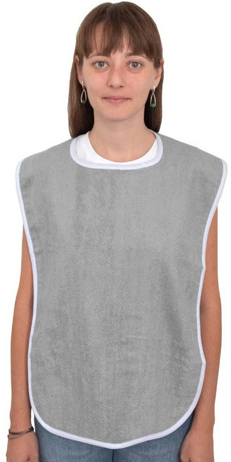 成人/老人加大防水圍兜：吃飯口水巾、長者肚兜，防污易清潔, 灰色【經典雙面毛巾佈吸水防污款】, 1個, 1個裝