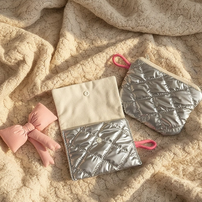 퀼팅 미니파우치 동전지갑 카드지갑 뚱스몰, 지퍼, 1개