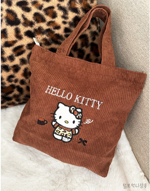키티 코듀로이 미니 에코백 호피 키티가방 숄더백