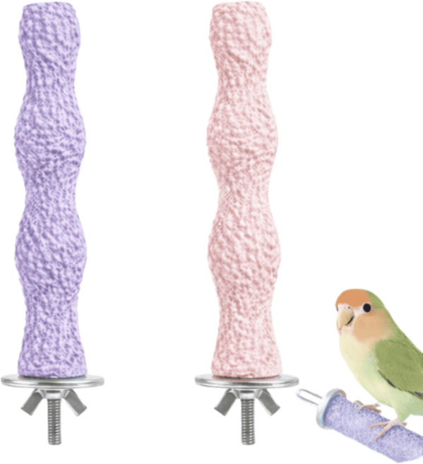앵무새 발톱관리 장난감 횃대 세트 2개입, 1세트, 퍼플+핑크