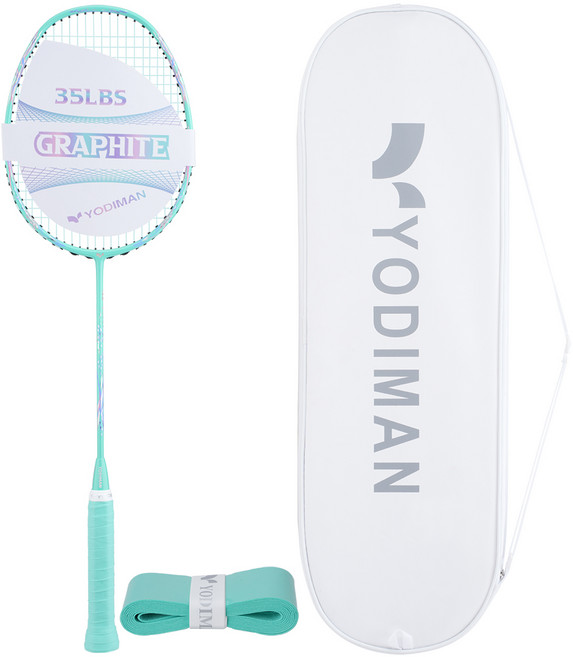 YODIMAN 초경량 배드민턴라켓 (프로 스트링 26lbs) 46T 고탄성 샤프트 35lbs 고강성 흑연 프레임 질주형 디자인, 1개, 공작녹색 4U