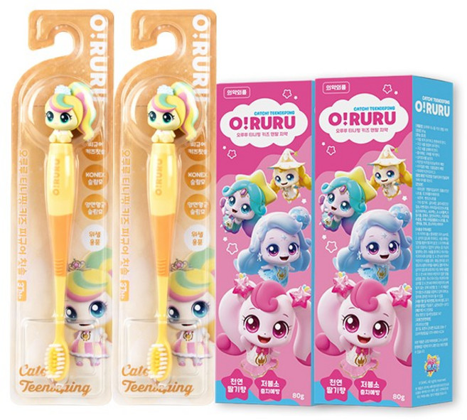 캐치티니핑 어린이 치약1개+칫솔1개 세트, 2세트, 뽀니핑칫솔+덴탈딸기치약