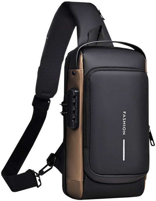 미소라인퍼니처 도난방지 슬링백 여행용 크로스백 7포켓 대용량, 블랙(골드), 1개