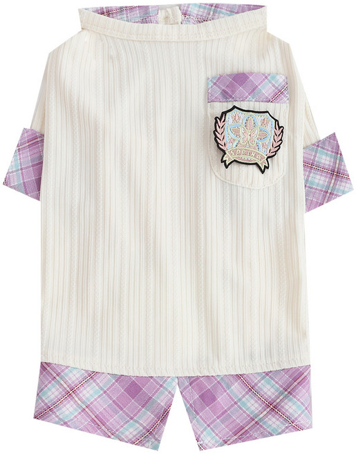 유앤펫 하이틴 체크 스쿨룩 티셔츠 중형견 대형견옷, 퍼플, 1개