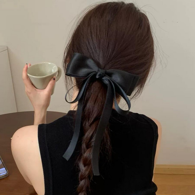 엘블랑꼬 셀프웨딩 블랙 세겹 리본핀 공단 자동핀 반묶음 헤어클립