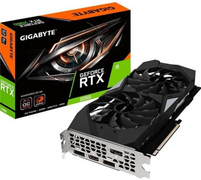 그래픽 카드 고성능 게이밍 기가바이트 지포스 RTX 2060 윈드포스 OC 6G 팬 2개 6GB 192비트 GDDR6 GV-N2060WF2OC-6GD 비디오 카드갱신