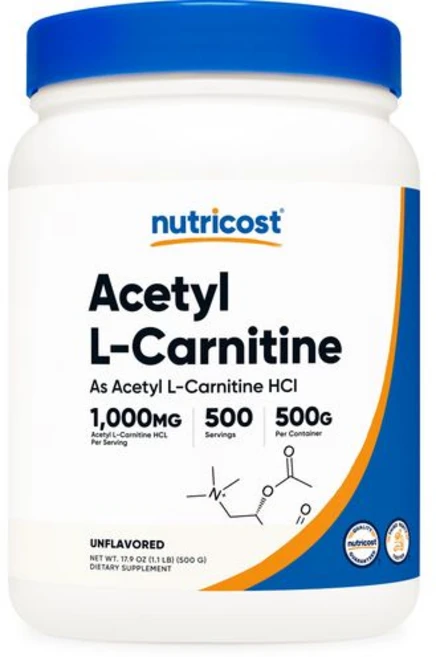뉴트리코스트 아세틸 L-카르니틴 (ALCAR) 500그램 - Nutricost Acetyl L-Carnitine (ALCAR) 500 Grams - 1000mg Per Servin, 1.1파운드(1팩), 500g, 1개 - 쿠팡