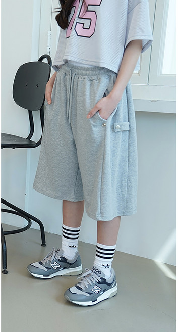 초등학생 여름 비조와이드반바지 주니어 여아 남아 사이드 핀턱 버뮤다 6부 와이드반바지 스냅버튼