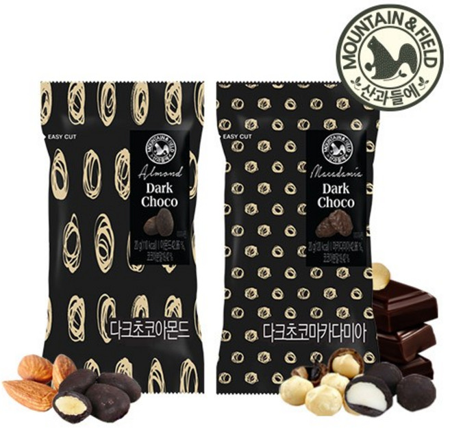 다크초코아몬드+다크초코마카다미아 각 10봉 (총 20봉), 각10봉)다크초코아몬드+다크초코마카다미아, 20개, 20g