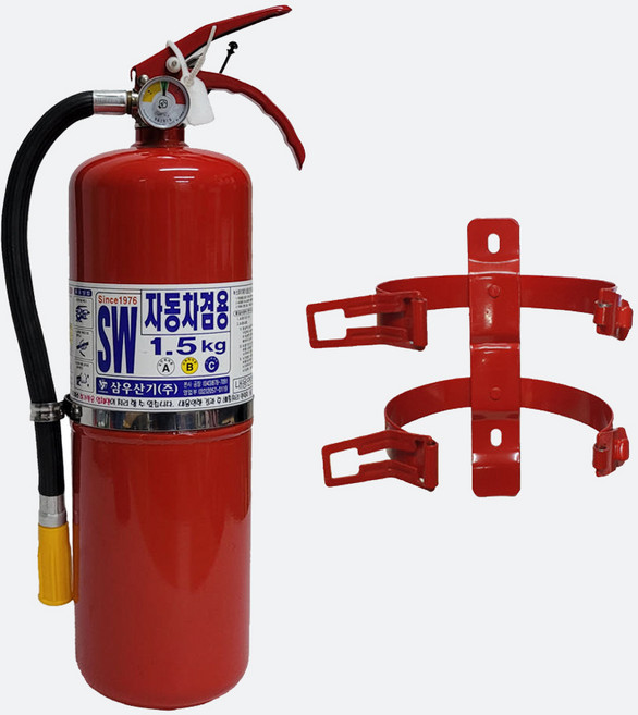 차량용 삼우 소화기 1.5kg+브라켓 세트 자동차 정기검사 중형트럭 중형버스용 가정용겸용 소화기 /현대 기아차납품 장착용, 1개
