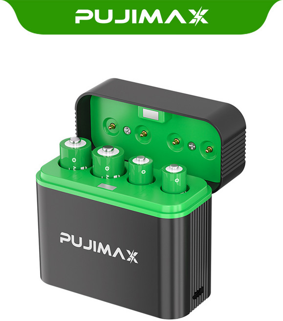 PUJIMAX 스마트 건전지 충전기 케이스 4칸 AA+AAA 1.5V 1100mwh/ 4255mWh 리튬이온 충전식 배터리 4255mWh 포함 1.5V 리튬배터리 L412 4P, 1개
