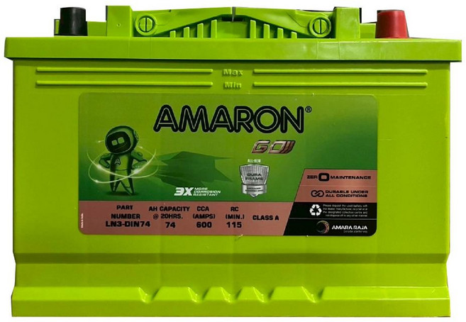 AMARON 愛馬龍 DIN74 574102 LN3 歐規 車用電瓶 免加水 汽車電池 銀合金 瞬間冷啟動, 1個, 愛馬龍-DIN74