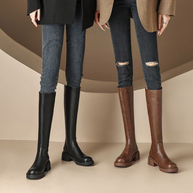 페이준 여성 가을 겨울 하프 부츠 슬림핏 심플 통근워커 GU5369