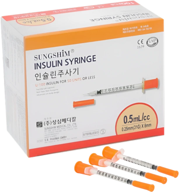 성심메디케어 일회용 멸균 인슐린 주사 0.5cc 31G 8mm 100ps 병원 의료용 당뇨 태반 성장 정밀 주사 강아지 고양이 반려동물, 100개, SS-0.5ml/cc 31GX8mm R - 쿠팡