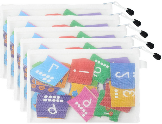 하늬통상 망사 화장품 퍼즐 메쉬 파우치, 5개, 중형화이트