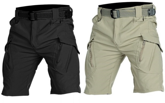 1+1(2벌) 스판 밀리터리 전술 반바지 카고 밴딩 택티컬 바지 여름 작업복 바지 IX9, 34(L), 블랙+카키