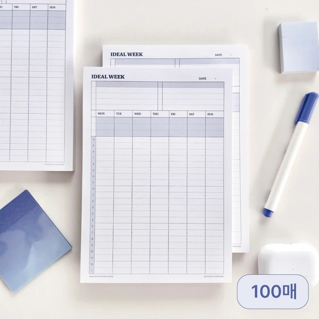 하이파이브 타임박스 위클리 플래너 주간 메모패드 a5 (대용량) 1개 x 100매, 기본 - 쿠팡